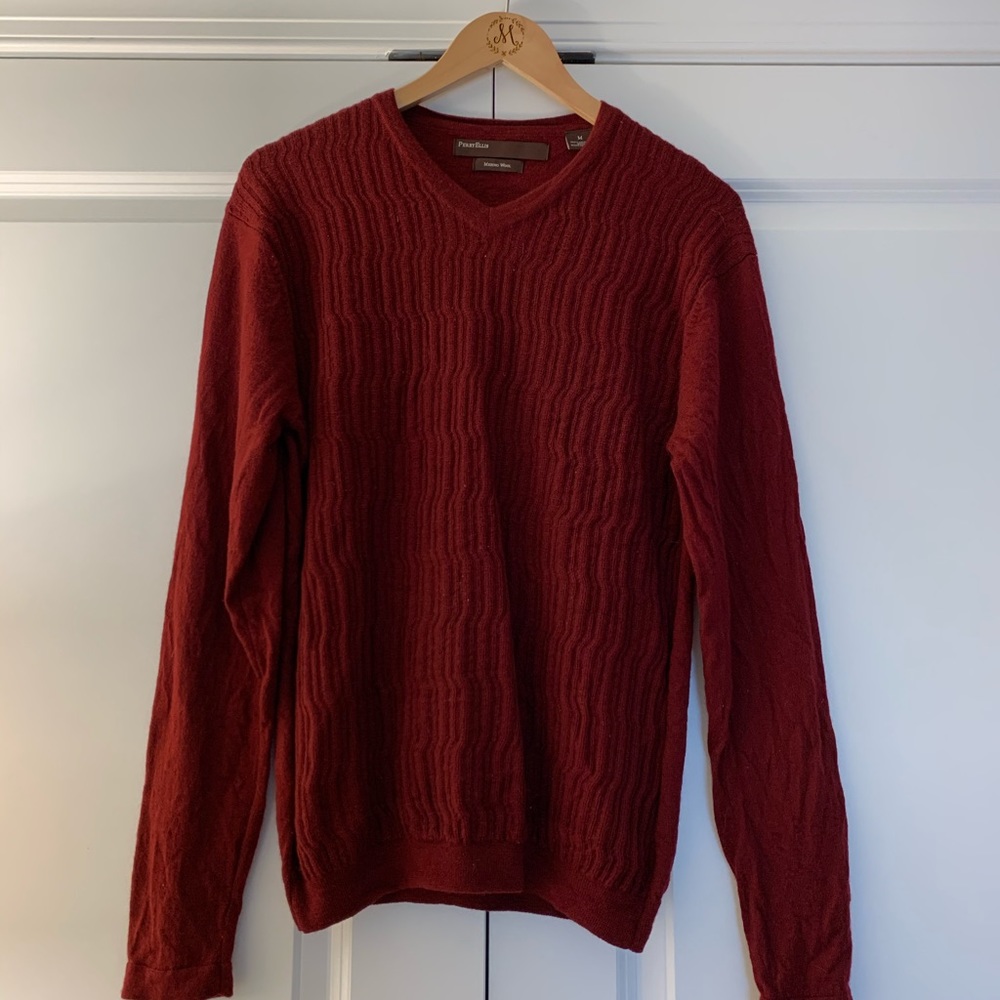 Men’s Perry Ellis Merino Wool Red Sweater